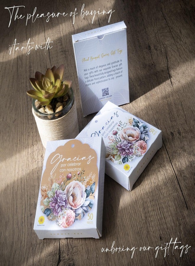 Summer-Ray.com Summer-Ray 50pcs Floral-Themed Floral Bouquet Gracias Spanish Wedding Favor Gift Tags (White) - Image 5